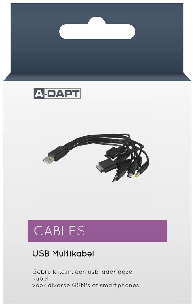 A-DAPT Multi Connector 10-in-1 USB Oplaadkabel - Data en laadkabel USB Multikabel Zwart