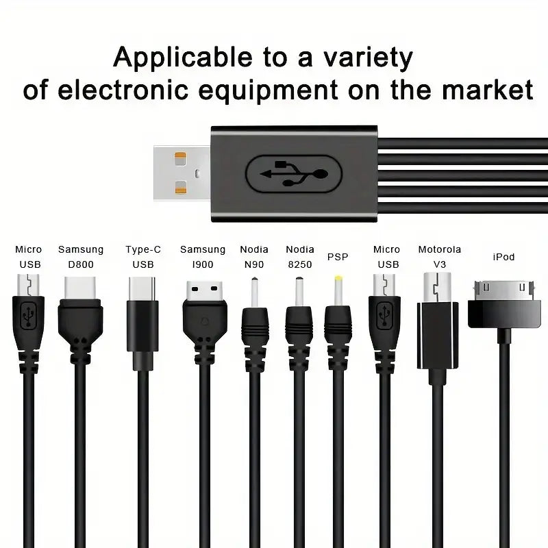 A-DAPT Multi Connector 10-in-1 USB Oplaadkabel - Data en laadkabel USB Multikabel Zwart