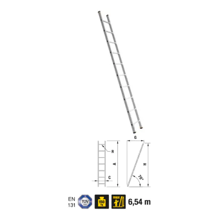 VEBA Aluminium enkele rechte ladder/ruimladder 1X8 (2,28m)