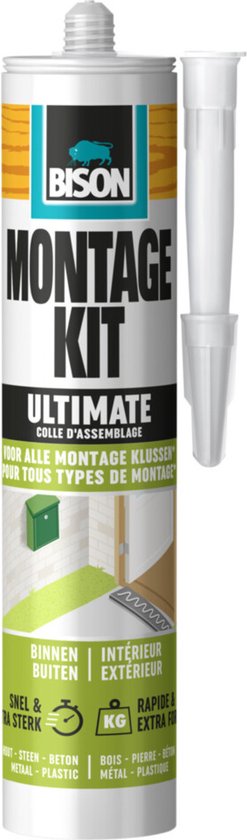 Bison Montagekit Ultimate koker 440 g, extreem sterk, montagelijm, bevestigen, hoge eindsterkte, binnen en buiten, blijvend elastisch, oplosmiddelvrij