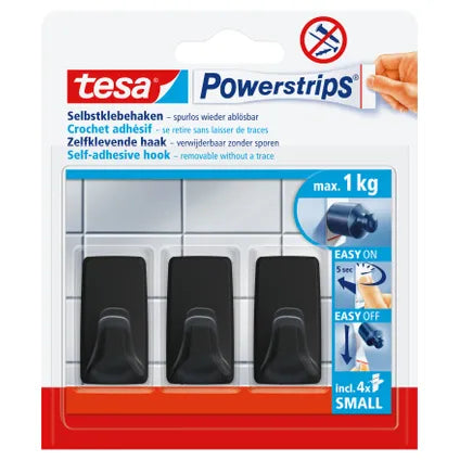 tesa Powerstrips zwart rechthoekig Haken