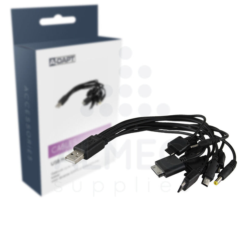 A-DAPT Multi Connector 10-in-1 USB Oplaadkabel - Data en laadkabel USB Multikabel Zwart