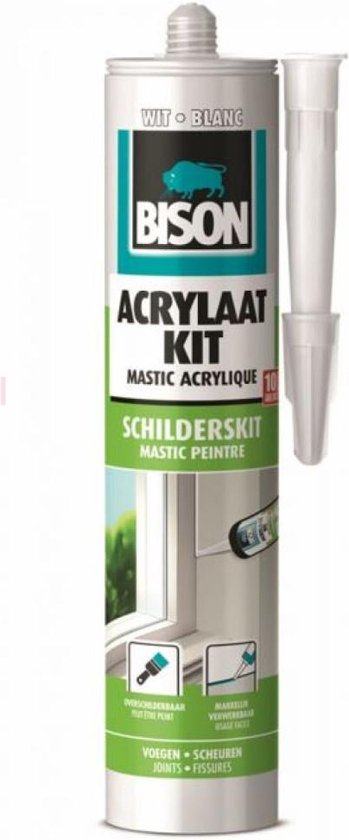 Bison Acrylaatkit Universeel wit koker 300 ml - afdichtingskit voor het afdichten van voegen, naden, kieren en scheuren, overschilderbaar, strak afmesbaar