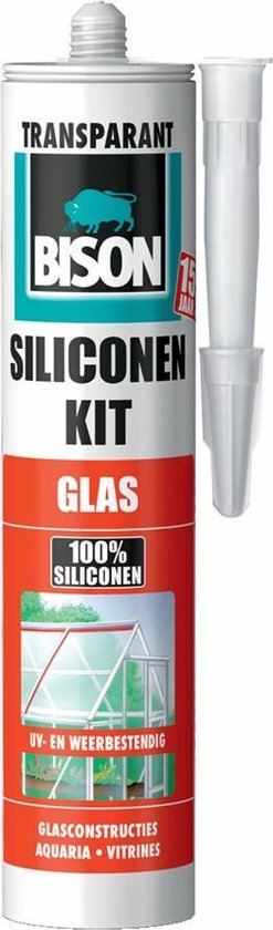 Bison siliconenkit glas koker 300 ml - transparant, blijvend elastisch, uitstekende hechting, kleurvast, vooer toepassingen met glas, auquaria, vitrinebouw