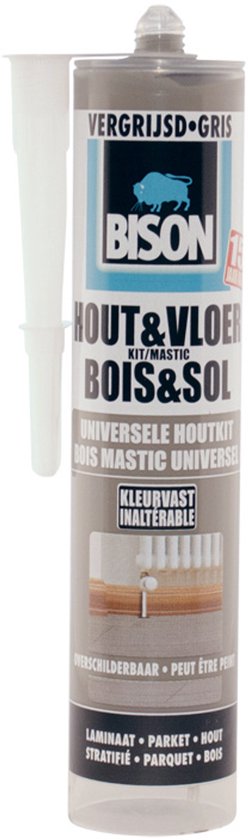 Bison Hout&Vloer vergrijsd koker 300 ml, voor parket, laminaat, planken, kurken, PVC, kleurvast, schuurbaar, elastisch, hoogwaardige afdichtingskit, voor voegen en opvullen